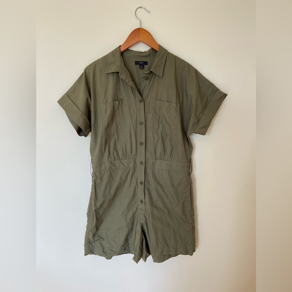 J.Crew Olive Green Cotton Button-Up Romper Sz‎ 6